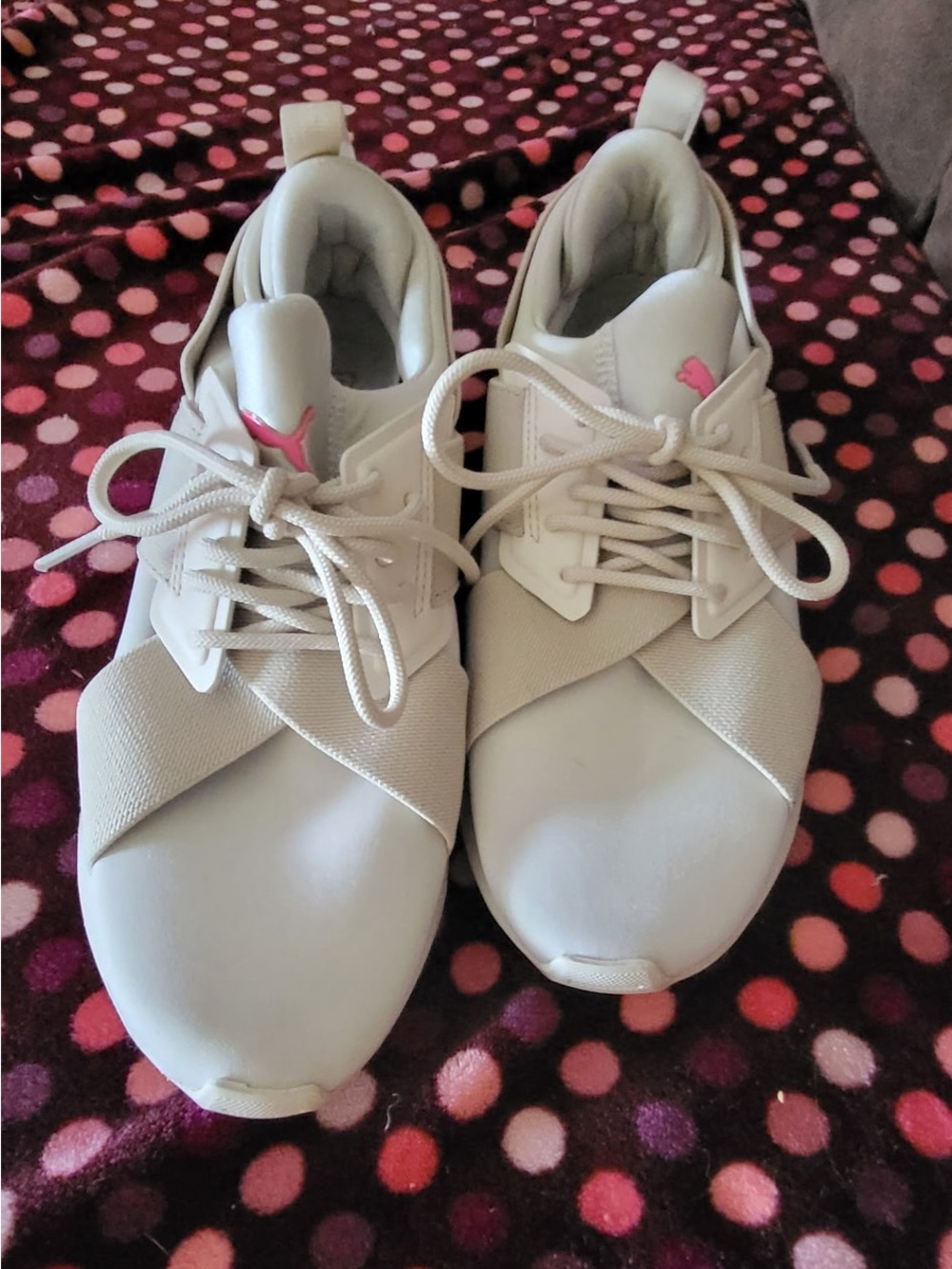 Puma Women's Off-White Sneakers with Pink Logo